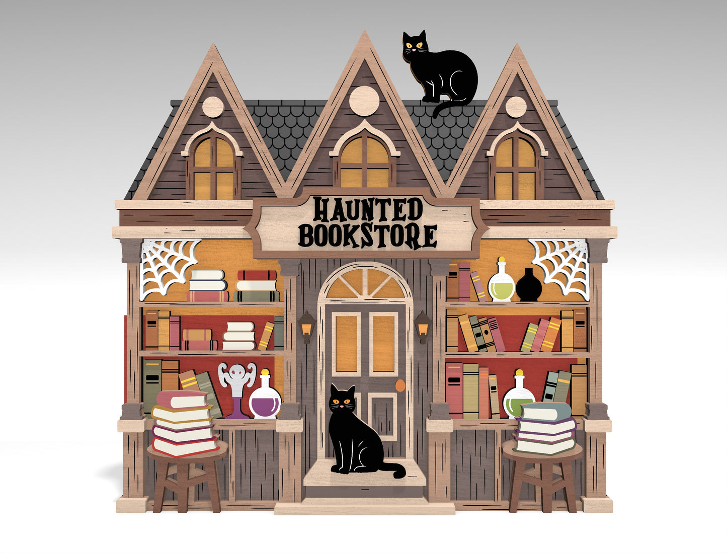 Haunted Bookstore Halloween SVG Laser Cut Decor for LightBurn