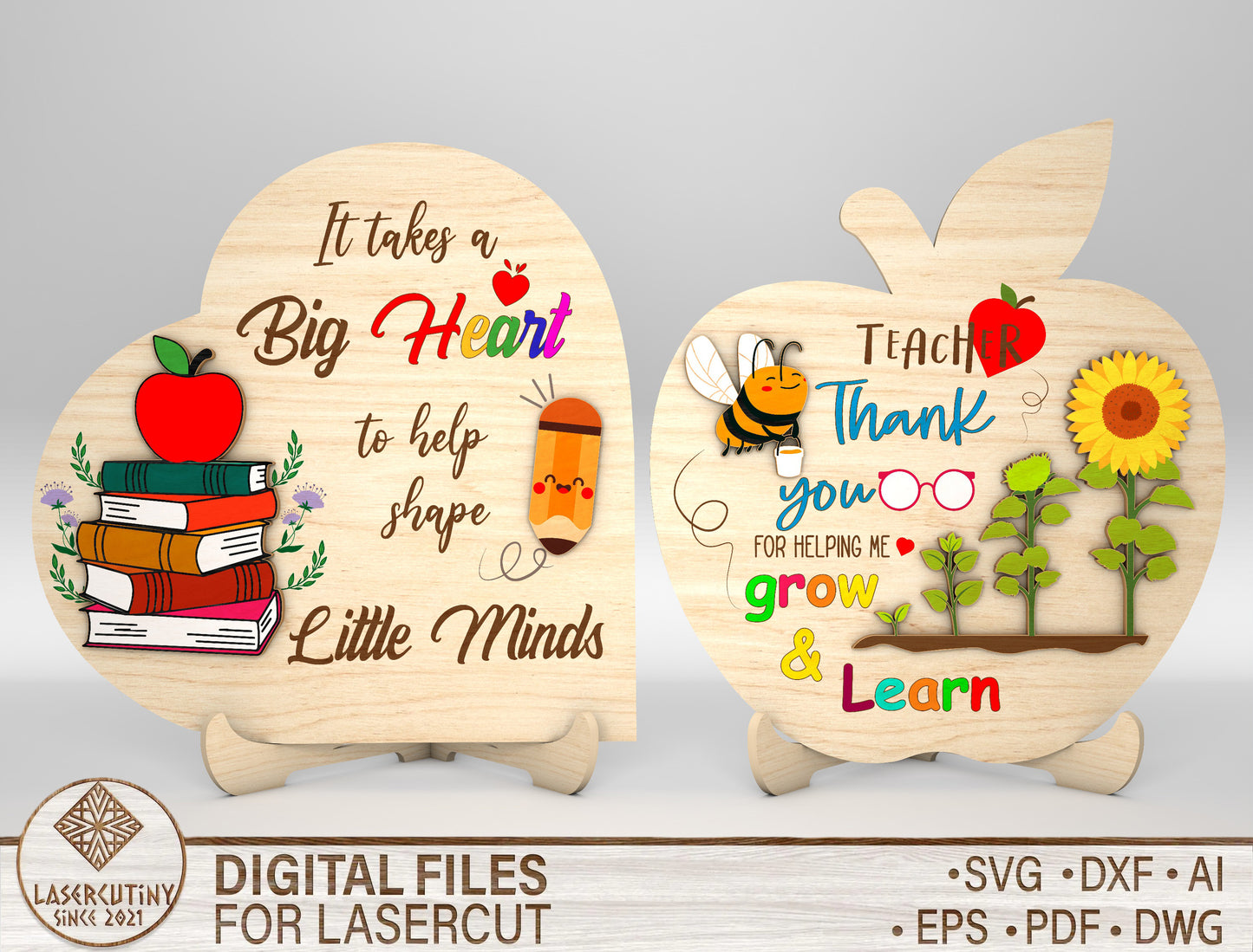 Apple Sign Laser Cut File – Wooden Apple Shape Teacher Gift SVG – Thank You Teacher Tabletop Decor