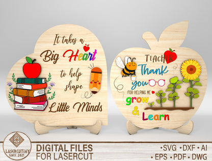 Apple Sign Laser Cut File – Wooden Apple Shape Teacher Gift SVG – Thank You Teacher Tabletop Decor