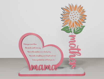 Sunflower Mom Tabletop Decor SVG Bundle for Glowforge and xTool