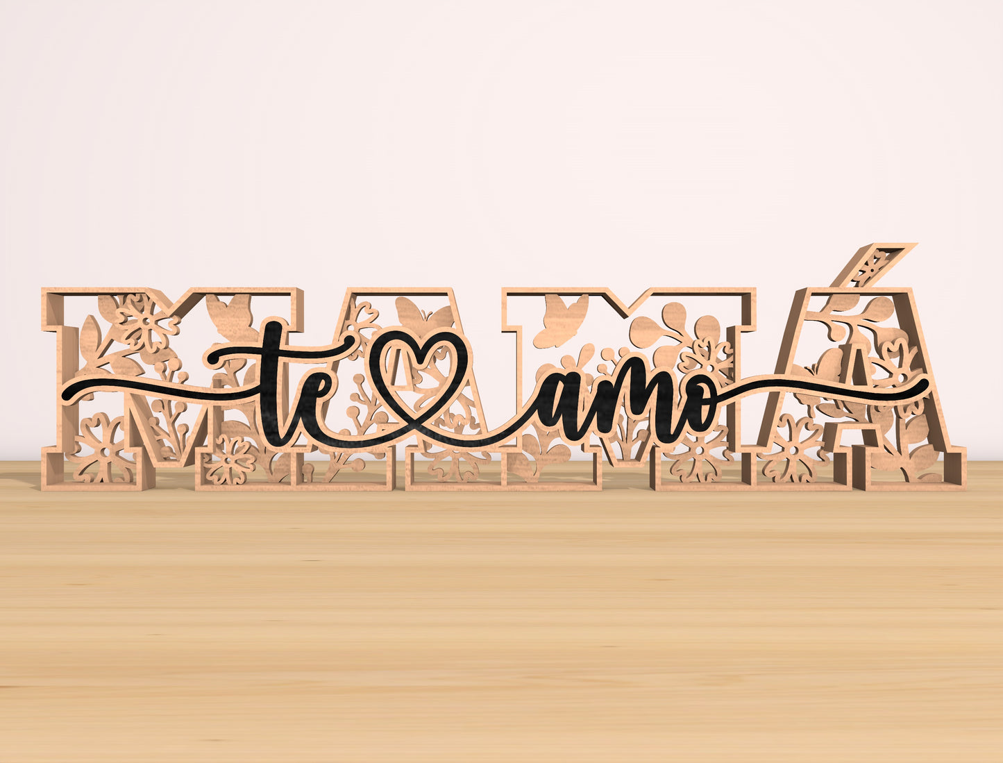 Te Amo Mom Floral Word Laser Cut File Bundle | Mother Typography Decor | Layered Wooden Letters | Glowforge, xTool, LightBurn, etc.