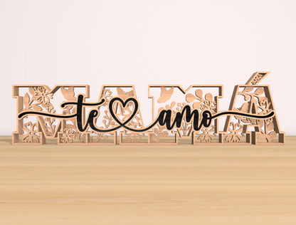 Te Amo Mom Floral Word Laser Cut File Bundle | Mother Typography Decor | Layered Wooden Letters | Glowforge, xTool, LightBurn, etc.