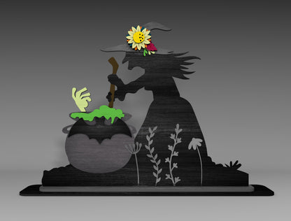 Halloween Witch Silhouette SVG Bundle Standing Shelf Sitter for LightBurn Glowforge xTool 3 Designs
