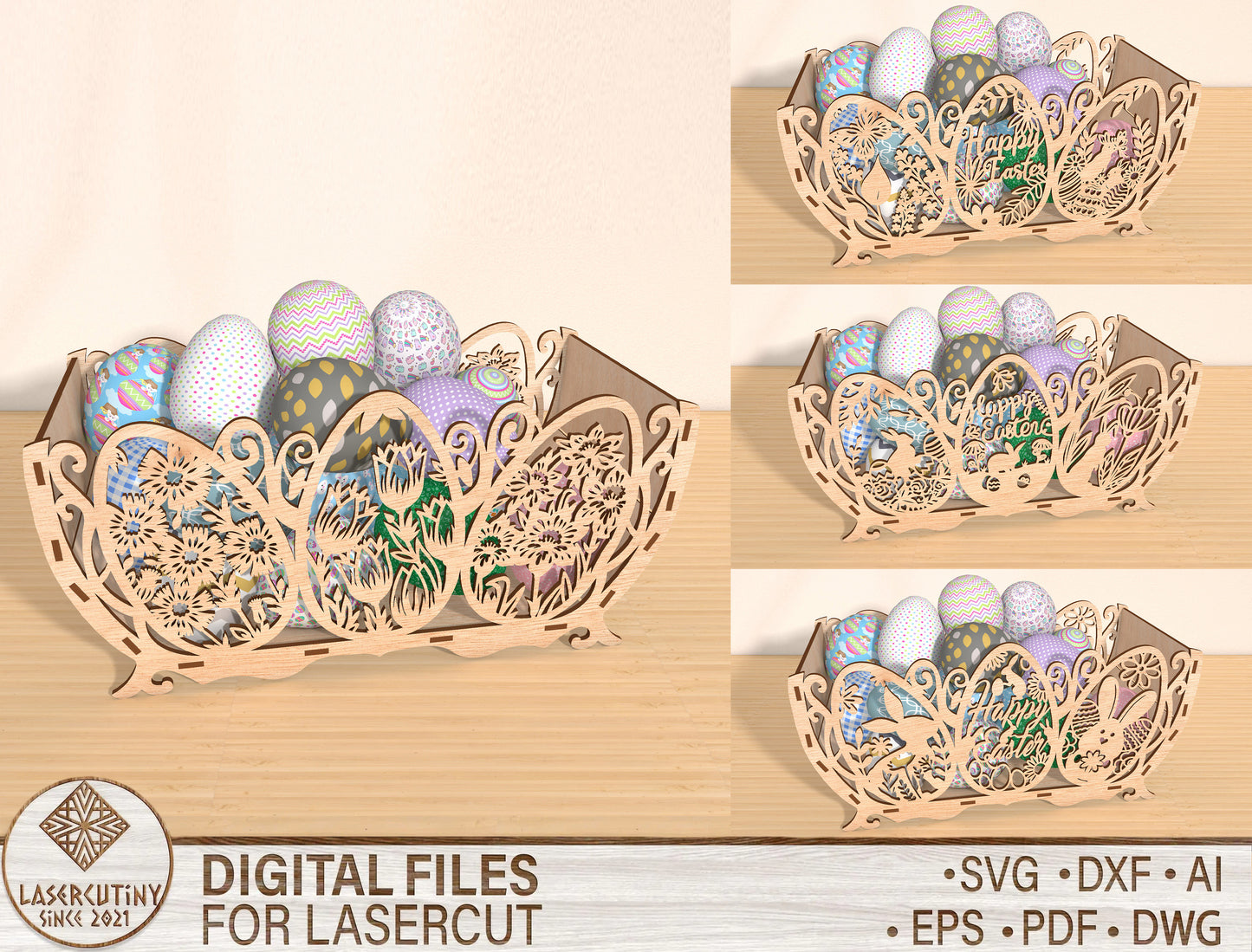 Easter Egg Basket SVG Bundle 4 Decorative Bowl Designs for Glowforge and xTool