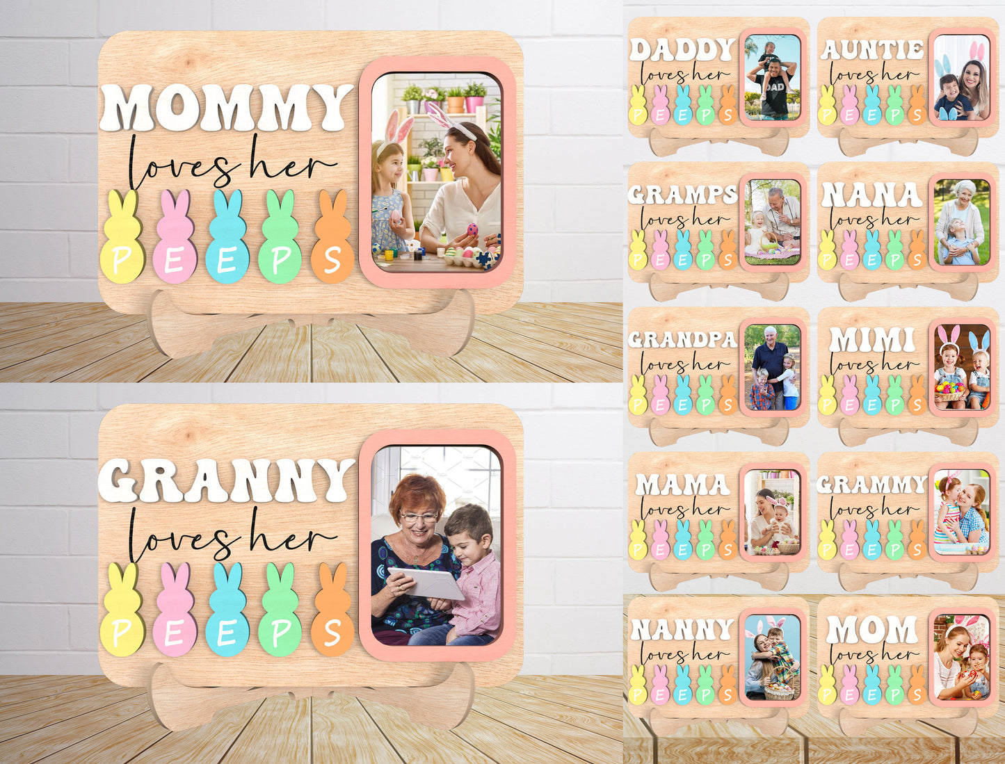 Personalized Easter Peeps Photo Frame Laser Cut File | Mommy Loves Her Peeps SVG | Custom Family Picture Frame Design | Glowforge, xTool, LightBurn, etc.