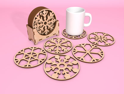Snowflake Coaster SVG Bundle Laser Cut File for LightBurn and Glowforge