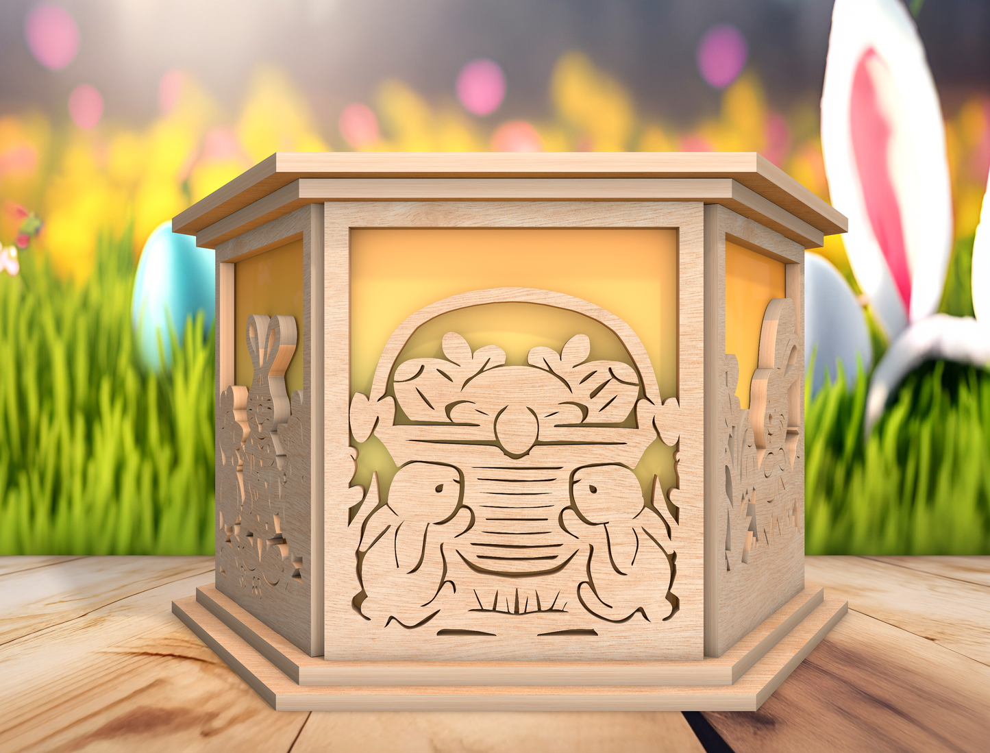 Easter Bunny Lantern SVG Wooden Spring Table Light for Glowforge and xTool
