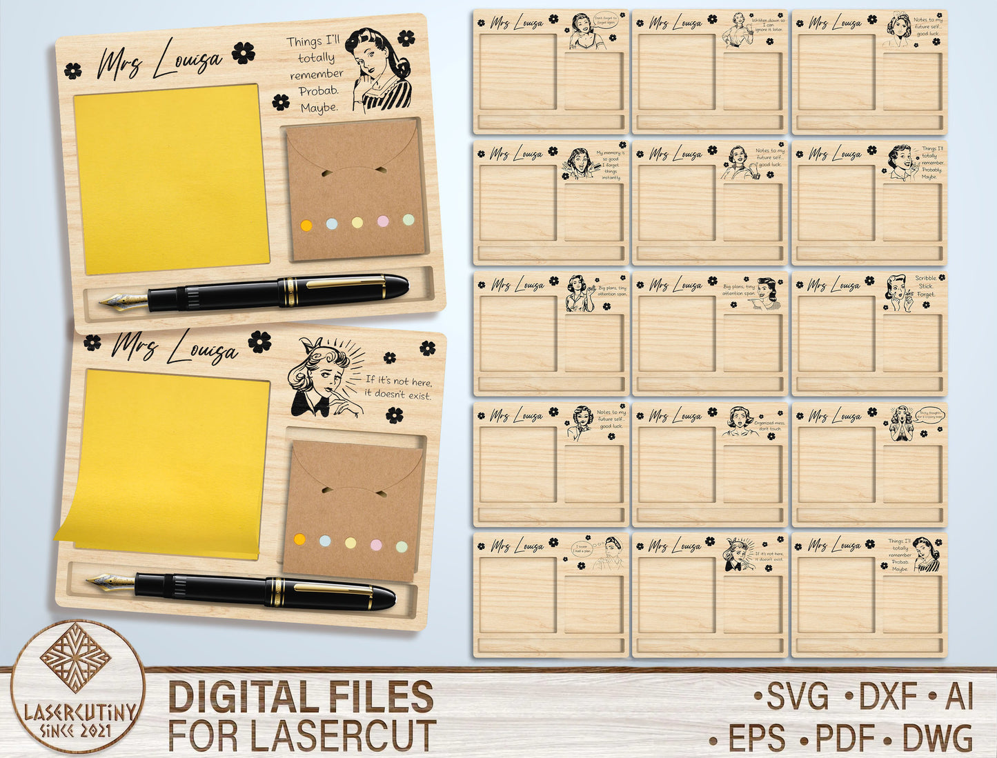 Retro Teacher Sticky Note Holder SVG Laser Cut File for Glowforge and LightBurn