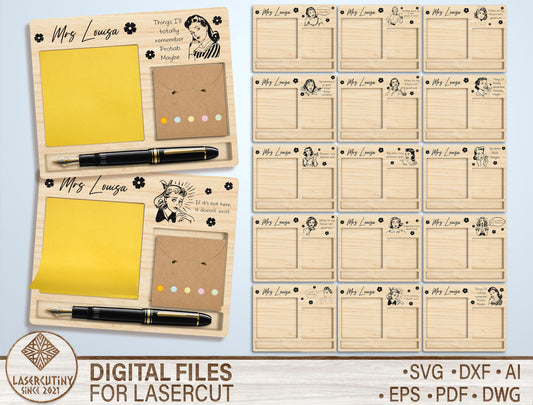Retro Teacher Sticky Note Holder SVG Laser Cut File for Glowforge and LightBurn