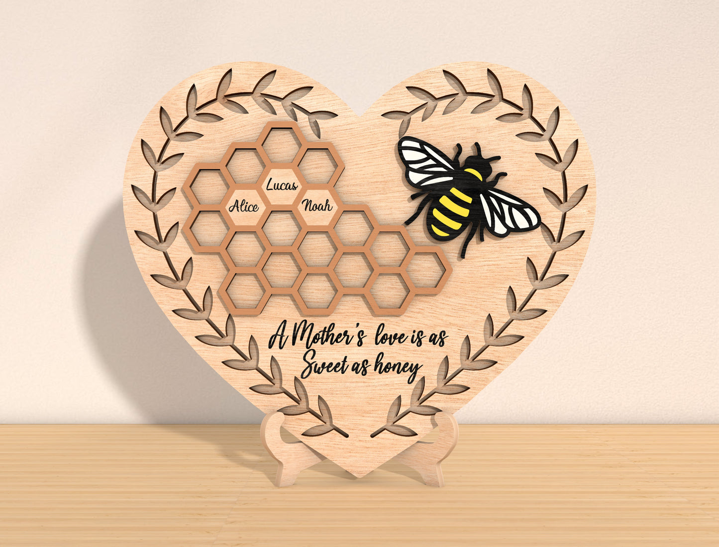 Personalized Honeycomb Heart SVG Family Name Bee Sign Laser Cut File for xTool and LightBurn