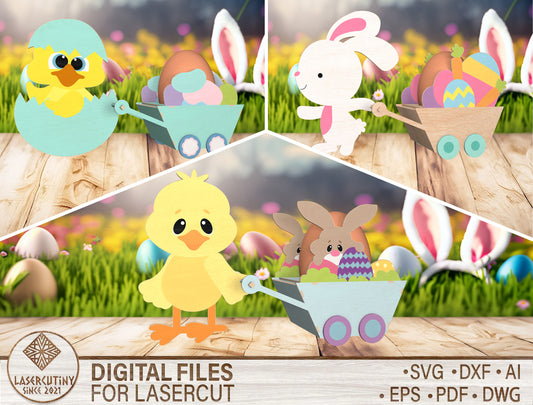 Easter Chick Bunny Basket SVG Spring Egg Holder for LightBurn and xTool