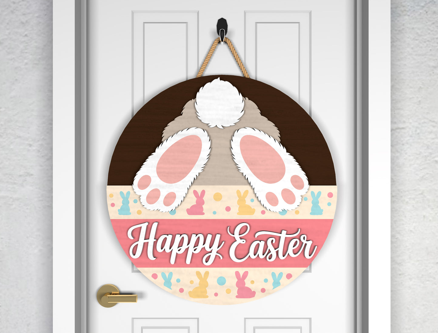 Hello Chicks Easter Door Sign SVG Funny Bunny Butt Round for Glowforge