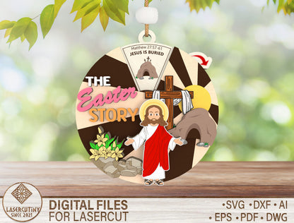 Easter Story Wheel Ornament SVG Rotating Wooden Easter for LightBurn and xTool