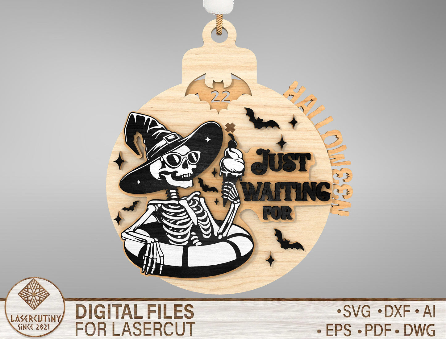 Halloween Skeleton Countdown Ornament SVG for Glowforge xTool LightBurn
