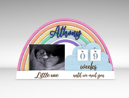 Personalized Rainbow Pregnancy Countdown SVG Laser Cut File for Glowforge and xTool
