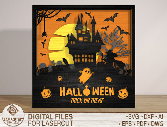 Halloween Haunted House Multilayer SVG for Glowforge xTool LightBurn