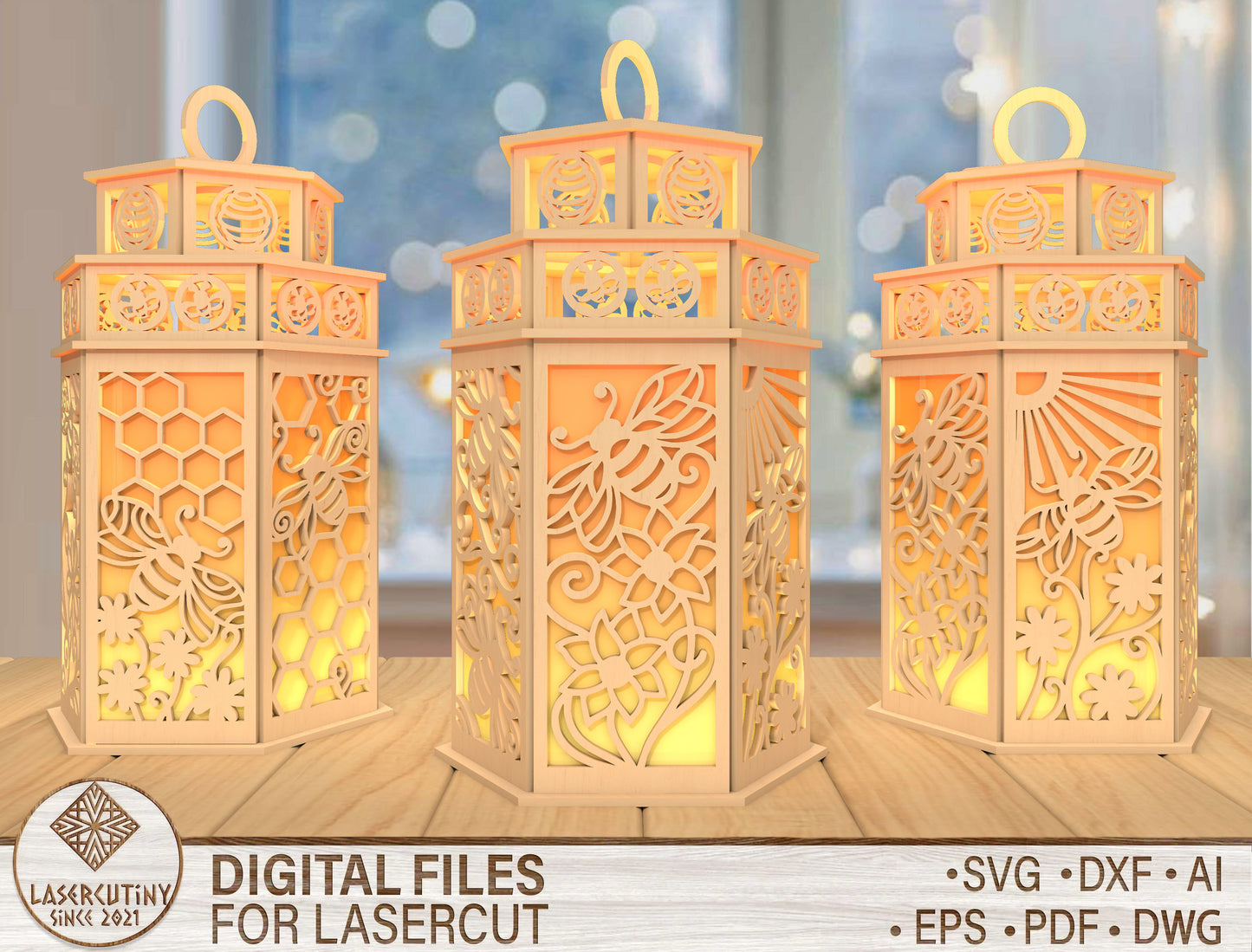 DIY Bee Lantern SVG Laser Cut File for Glowforge and xTool