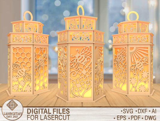 DIY Bee Lantern SVG Laser Cut File for Glowforge and xTool