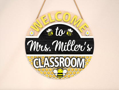 Personalized Bee Classroom Door Sign SVG Laser Cut File for LightBurn