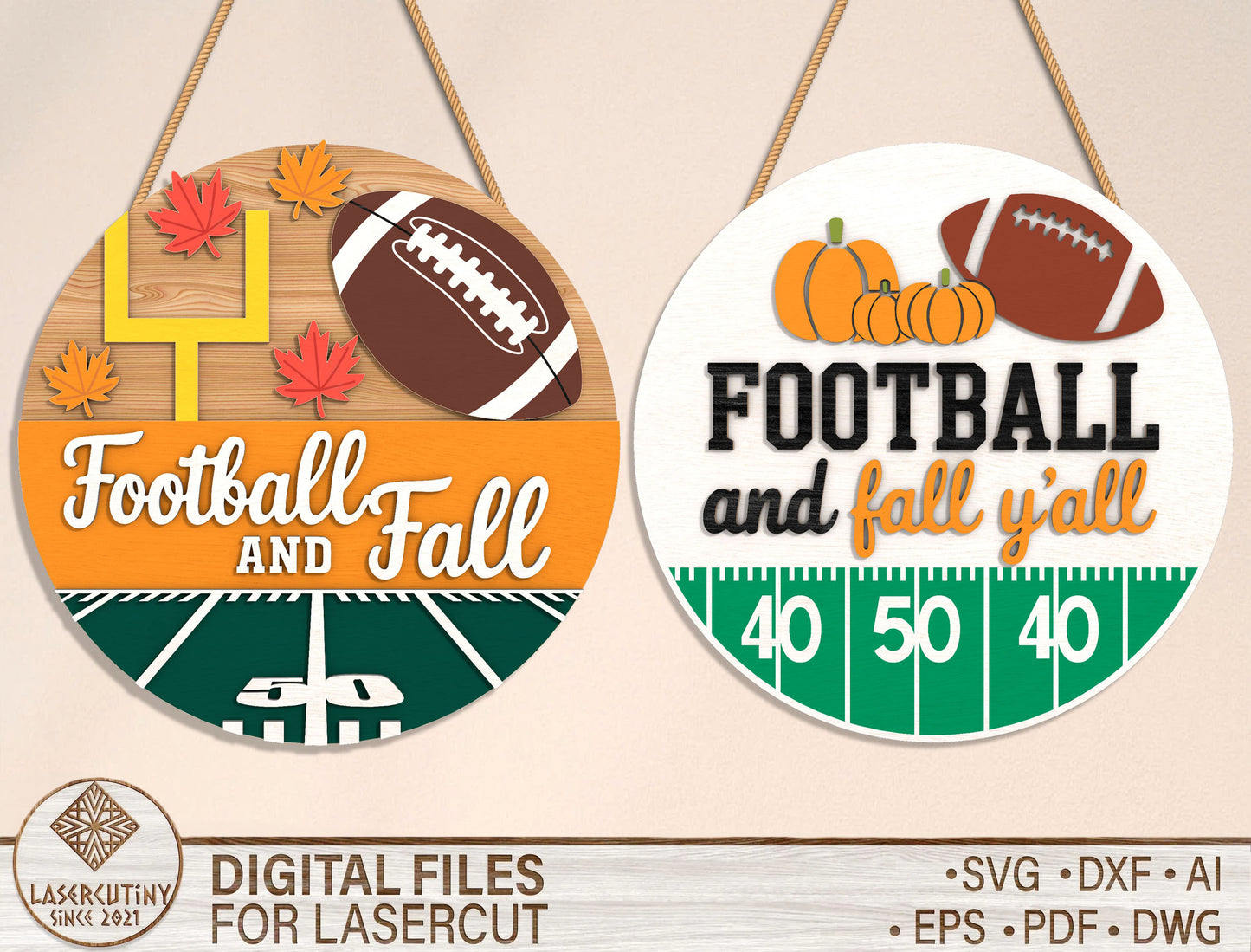 Football and Fall Y'all Door Hanger SVG Set for Glowforge xTool LightBurn | 2 Designs