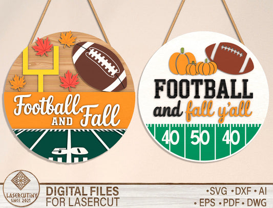 Football and Fall Y'all Door Hanger SVG Set for Glowforge xTool LightBurn | 2 Designs