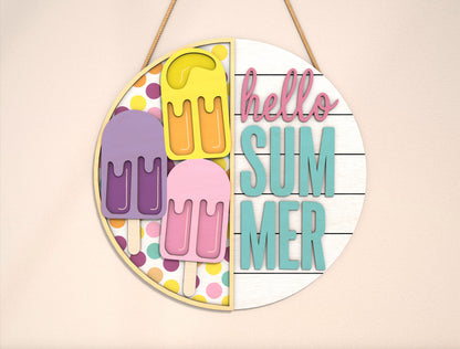 “Hello Summer” Popsicle Door Sign SVG for Glowforge and xTool
