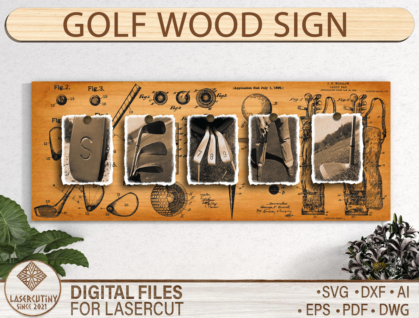Golf Word Scene Art Sign SVG Laser Cut File for Glowforge and xTool