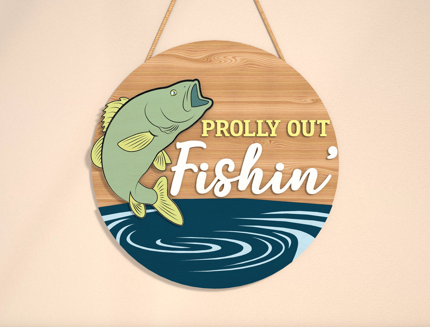 Prolly Out Fishin’ Door Hanger SVG Laser Cut File | Funny Fishing Sign | Rustic Wooden Door Decor | Glowforge, xTool, LightBurn, etc.