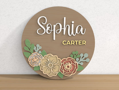 Personalized Floral Name Door Hanger SVG Custom Flower Round Sign Laser Cut File for Glowforge and xTool