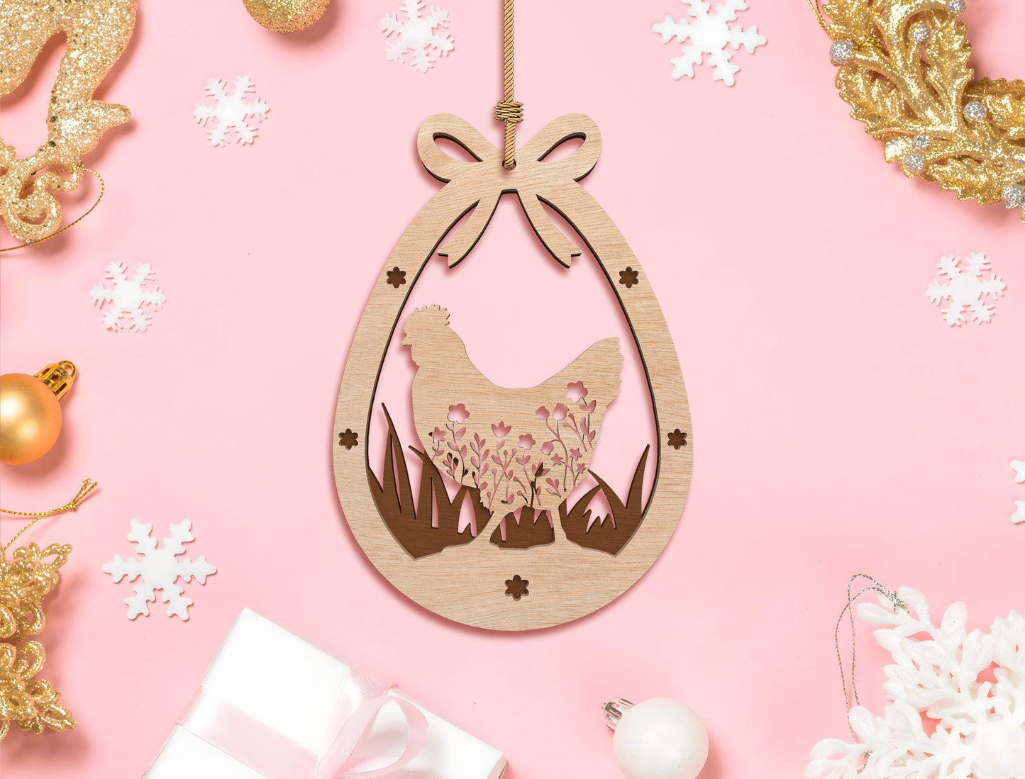 Easter Egg Floral Ornament SVG Bunny Hanging Decor for LightBurn and xTool