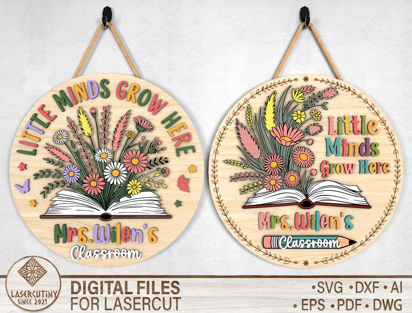 Little Minds Grow Here Door Hanger SVG for Glowforge and xTool Users