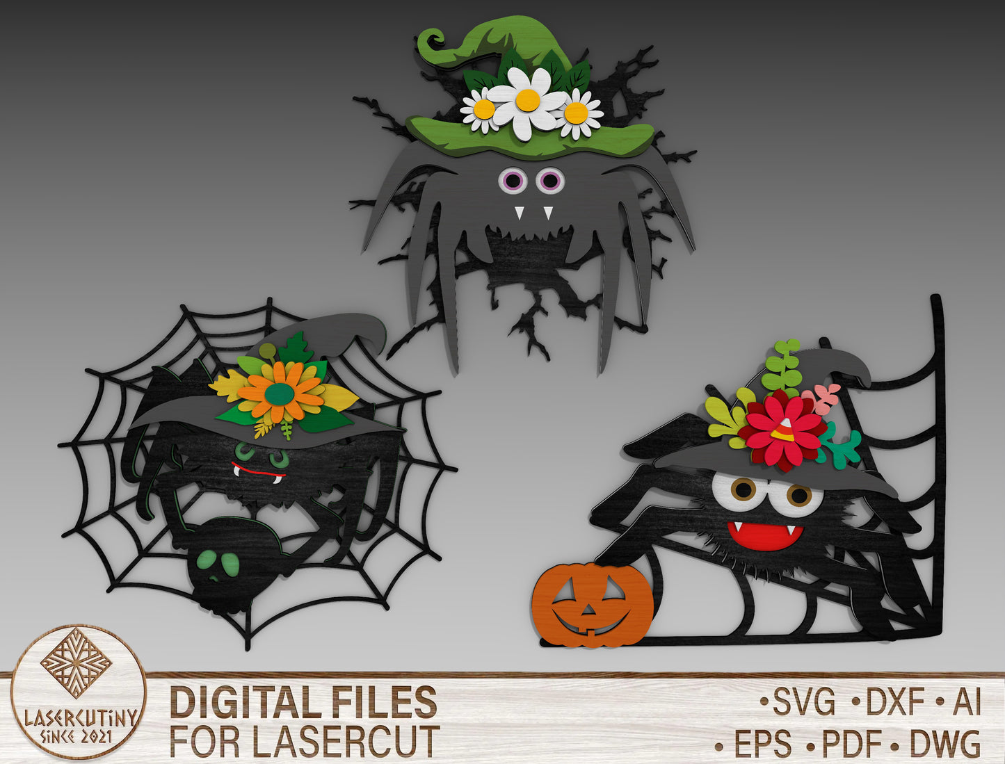 Halloween Spider SVG Bundle Standing Shelf Sitter for LightBurn Glowforge xTool 3 Designs