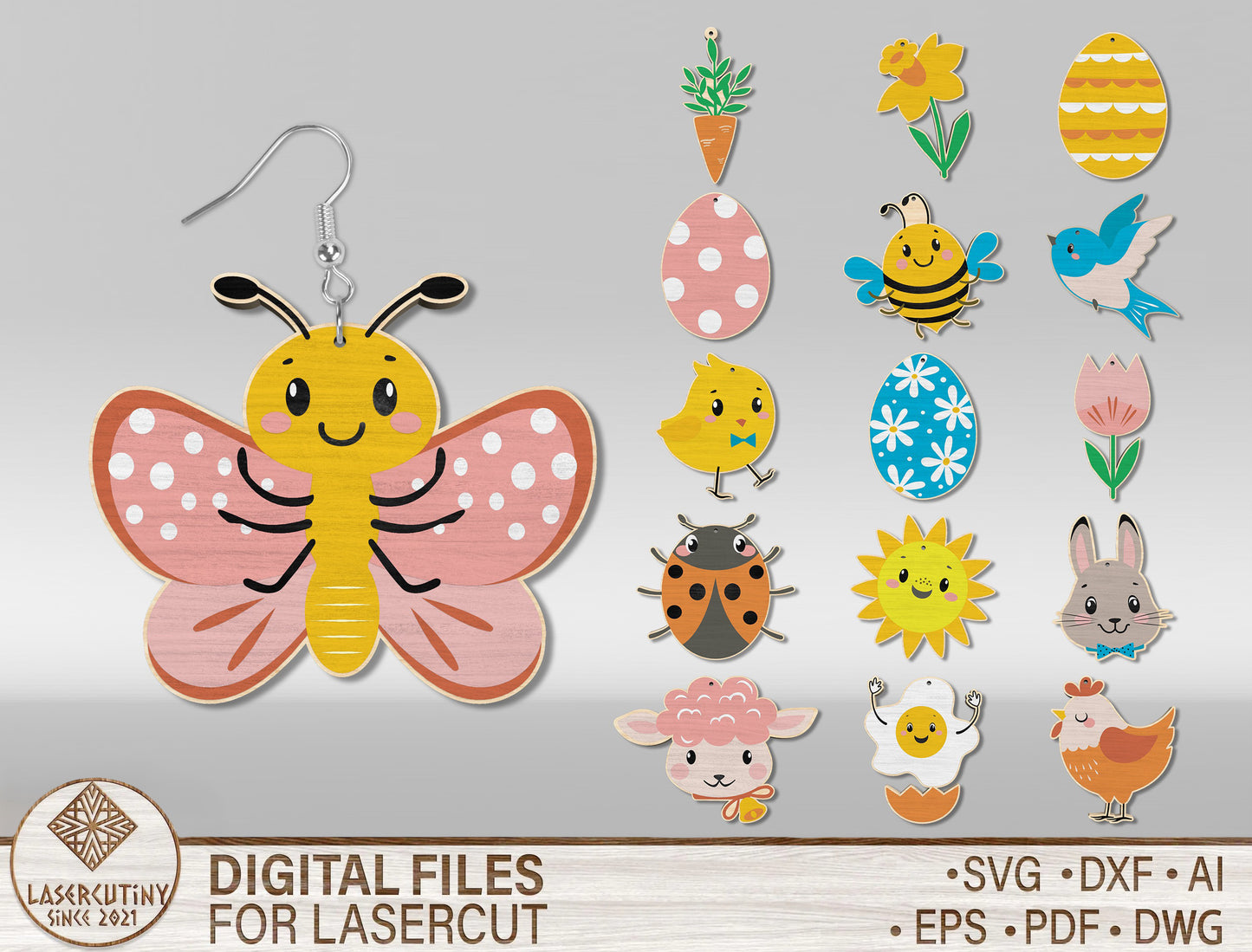 Easter Earrings SVG Bundle 16 Cute Spring Wooden Dangles for LightBurn and xTool
