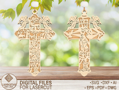 Christian Cross Ornament Multilayer SVG Bundle Religious for Glowforge and xTool