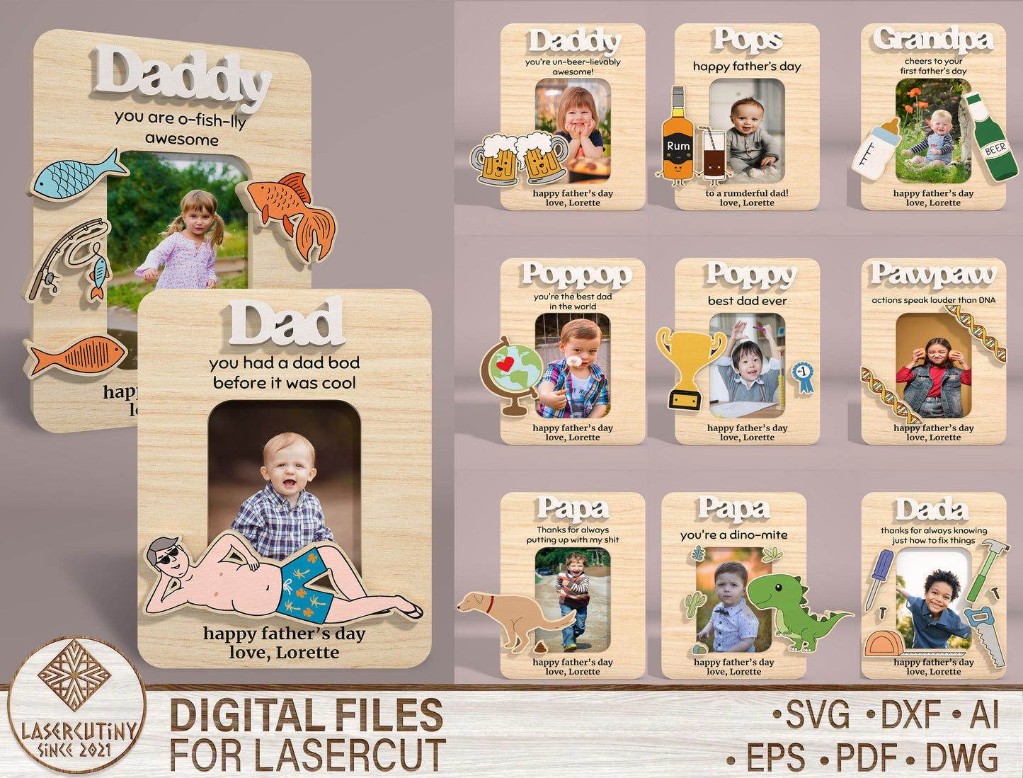 Dad Photo Frame Sign SVG Bundle Laser Cut File for Glowforge and xTool