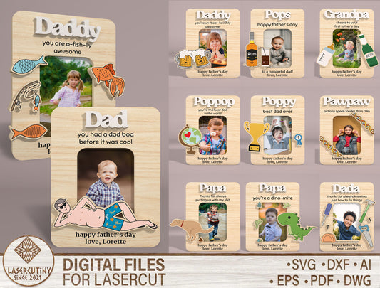 Dad Photo Frame Sign SVG Bundle Laser Cut File for Glowforge and xTool