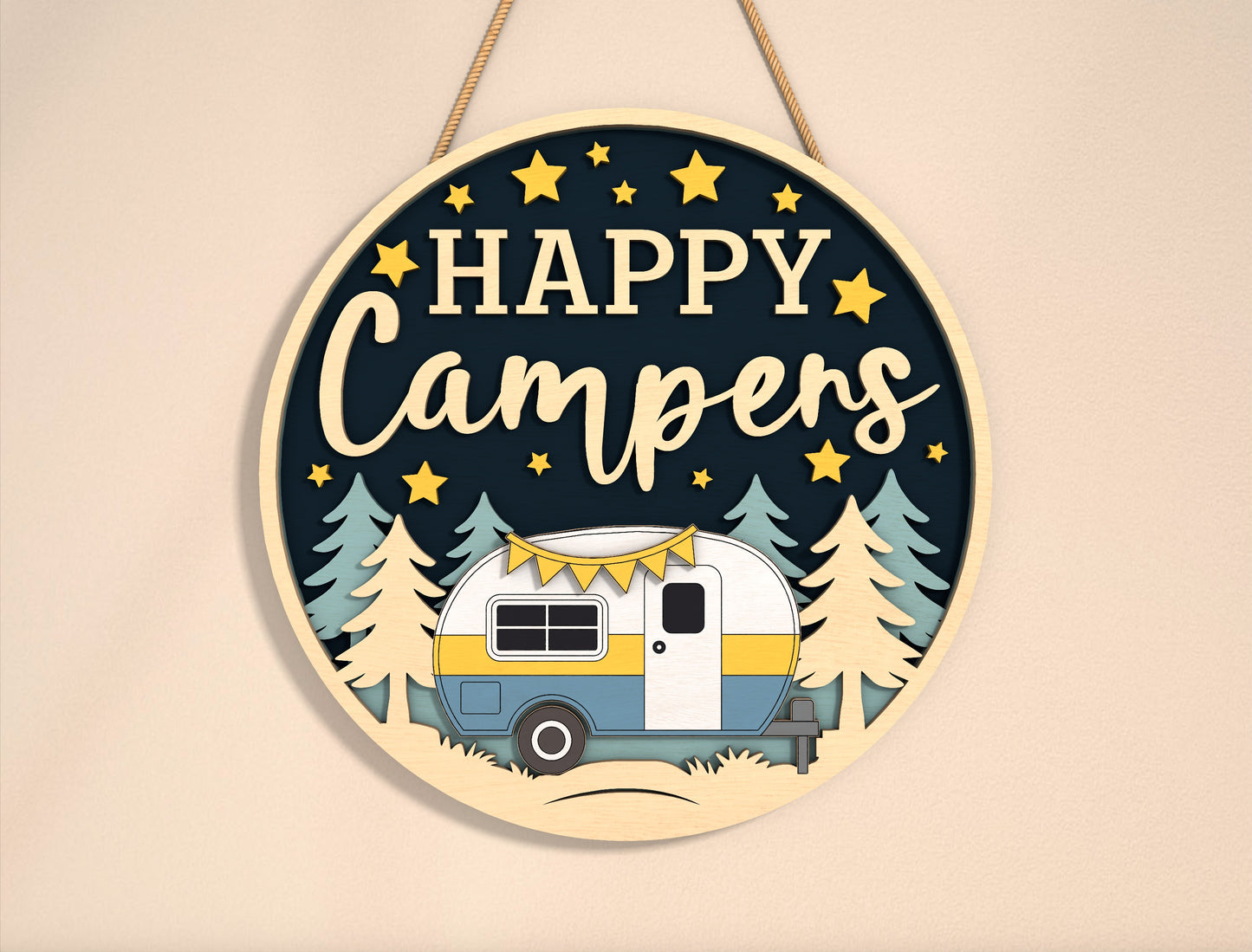 “Happy Campers” RV Door Sign SVG for LightBurn and Glowforge