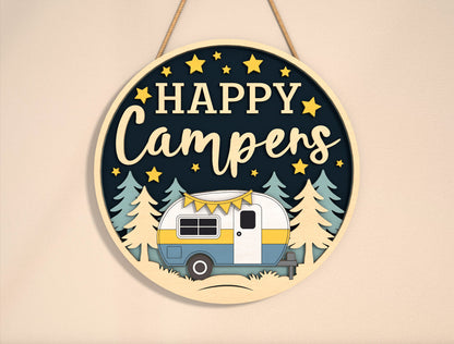 “Happy Campers” RV Door Sign SVG for LightBurn and Glowforge