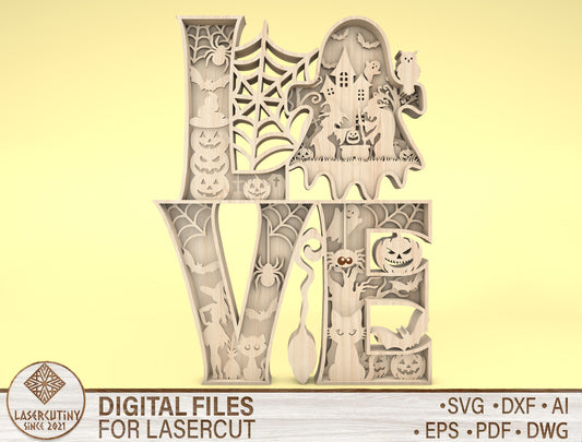 Multilayer LOVE Halloween Scene Art SVG for Glowforge xTool LightBurn