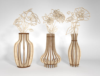 Birth Month Flower Stem Vase SVG Bundle for Glowforge and LightBurn