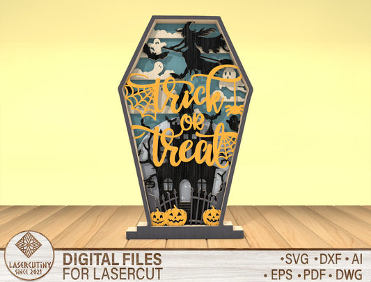 Trick or Treat Coffin Multilayer SVG Halloween Laser Cut File for LightBurn