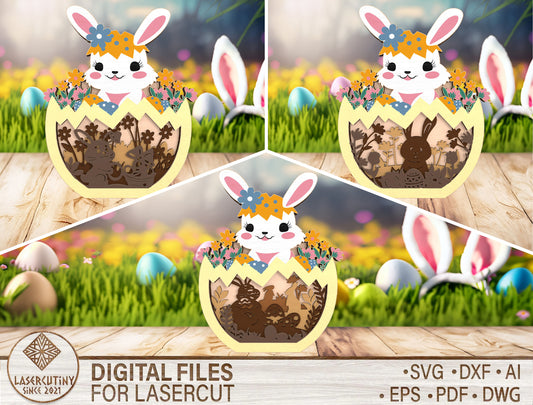 Easter Bunny Egg Multilayer Scene SVG Layered for xTool and Glowforge