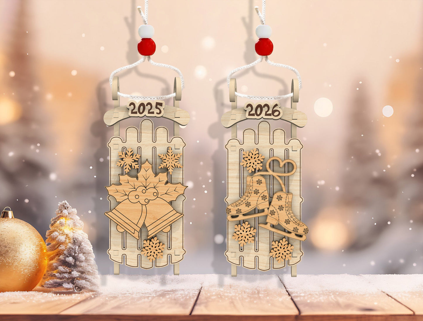 Christmas Sled Ornament Laser Cut File | Ready to Cut | Glowforge, xTool, LightBurn, etc.