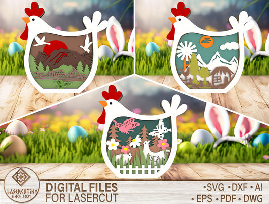 Multilayer Chicken Easter Decor SVG Farm Scene Spring for Glowforge