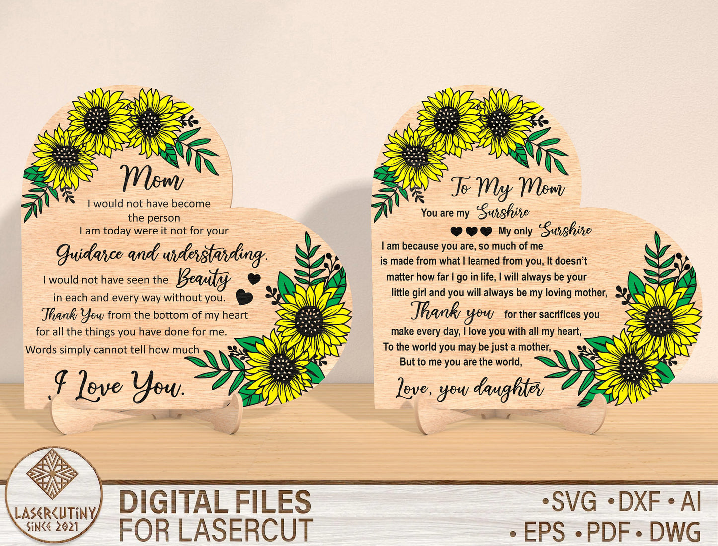 Mom Sunflower Poem Plaque SVG Bundle for Glowforge and LightBurn