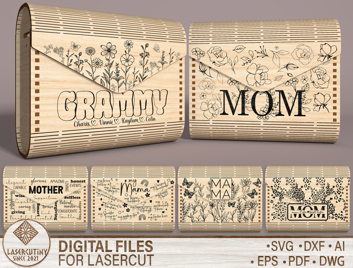 Mom Clutch Bag SVG Personalized Envelope Pouch for Glowforge