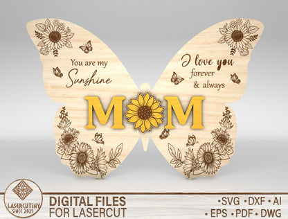 Mom Butterfly Sunflower Sign SVG Mother's Day for LightBurn