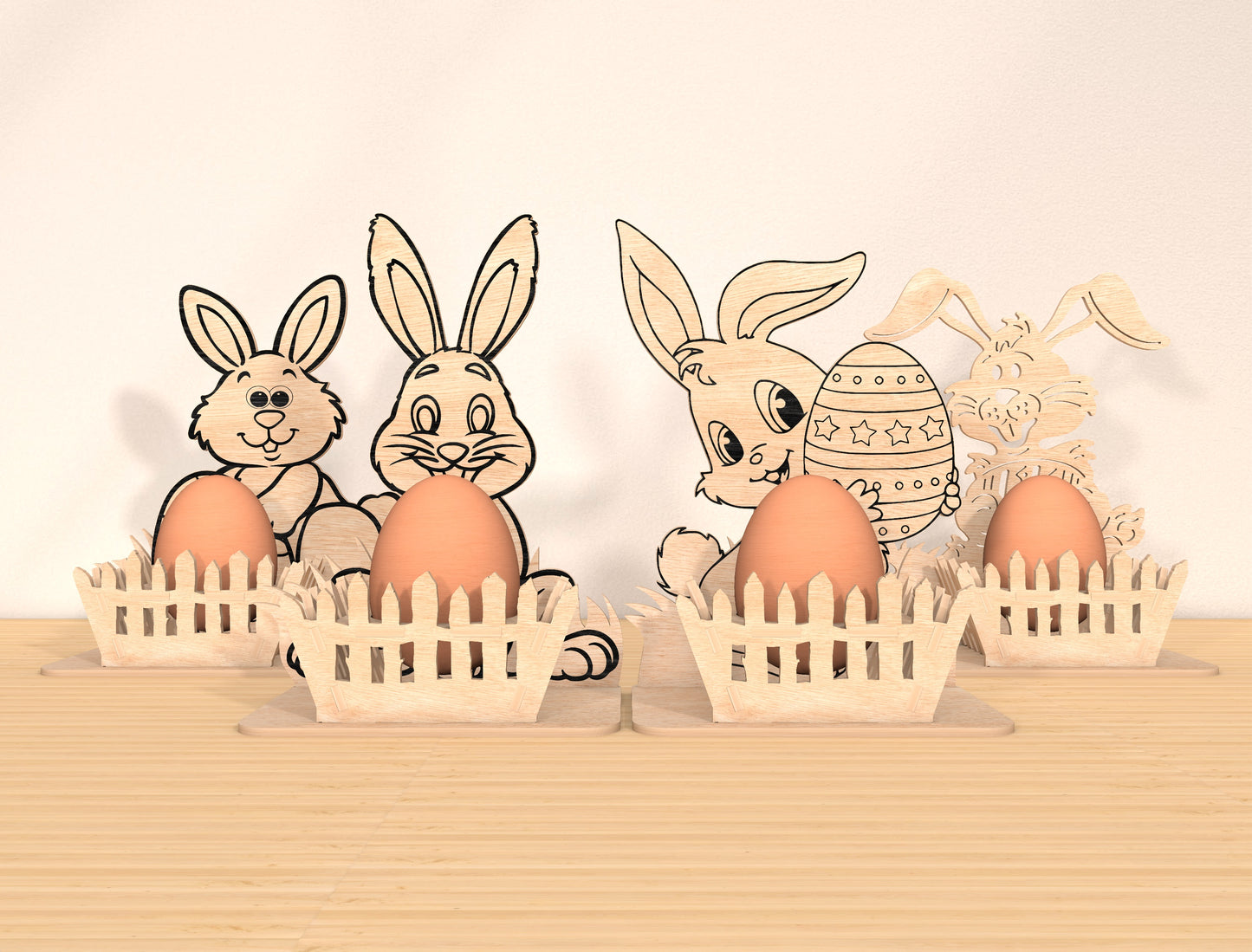 Bunny Egg Holder SVG Bundle Simple Rabbit Egg Stand for Glowforge and xTool
