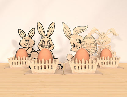 Bunny Egg Holder SVG Bundle Simple Rabbit Egg Stand for Glowforge and xTool