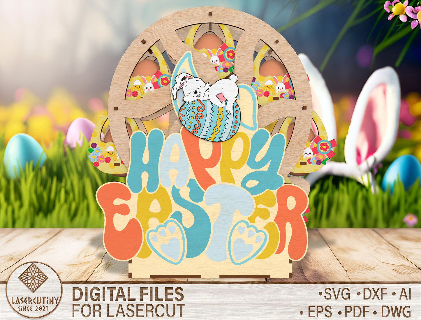 Easter Wheel Spinner SVG Happy Easter Bunny Decor for LightBurn and xTool
